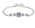 Sterling Silver Moissanite Square Stone Geometric Link Bracelet, front view