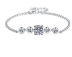 Sterling Silver Moissanite Square Stone Geometric Link Bracelet, front view