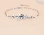 Sterling Silver Moissanite Square Stone Geometric Link Bracelet, detail view 1