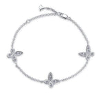 Sterling Silver Moissanite Four Petal Flower Station Bracelet, front view