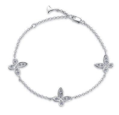 Sterling Silver Moissanite Four Petal Flower Station Bracelet, front view