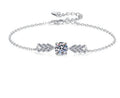 Sterling Silver Moissanite Square Solitaire Leaf Bracelet, front view
