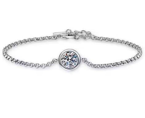 Sterling Silver Moissanite Round Bezel Solitaire Bracelet, front view