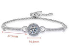 Sterling Silver Moissanite Halo Heart Double Chain Bracelet, front view