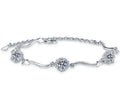 Sterling Silver Moissanite Three Flower Wave Bracelet, front view