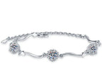 Sterling Silver Moissanite Three Flower Wave Bracelet, front view