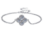 Sterling Silver Moissanite Clover Cluster Bracelet, front view
