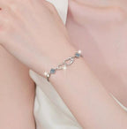 Sterling Silver Moissanite Twin Flower Heart Link Bracelet, detail view 3