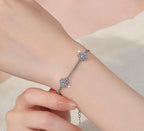 Sterling Silver Moissanite Four Clover Link Bracelet, detail view 3
