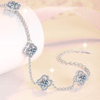 Sterling Silver Moissanite Four Clover Link Bracelet, detail view 1