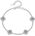 Sterling Silver Moissanite Four Clover Link Bracelet, front view