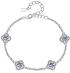 Sterling Silver Moissanite Four Clover Link Bracelet, front view