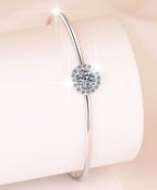Sterling Silver Moissanite Round Solitaire Open Bangle Bracelet, detail view 2
