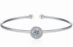 Sterling Silver Moissanite Round Solitaire Open Bangle Bracelet, front view