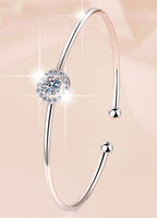 Sterling Silver Moissanite Round Solitaire Open Bangle Bracelet, detail view 1