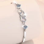 Sterling Silver Moissanite Number and Flower Link Bracelet, detail view 2