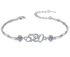 Sterling Silver Moissanite Number and Flower Link Bracelet, front view