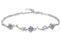 Sterling Silver Moissanite Three Flower Marquise Link Bracelet, front view