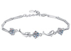 Sterling Silver Moissanite Three Flower Marquise Link Bracelet, front view
