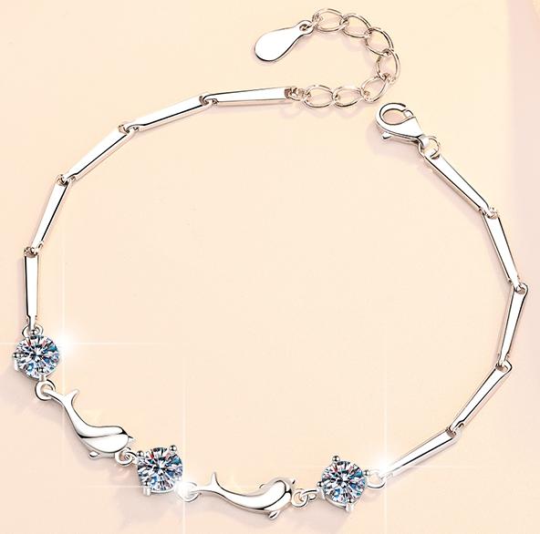 925 Sterling Silver Moissanite Three Flower Marquise Link Bracelet