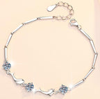 Sterling Silver Moissanite Three Flower Marquise Link Bracelet, detail view 1