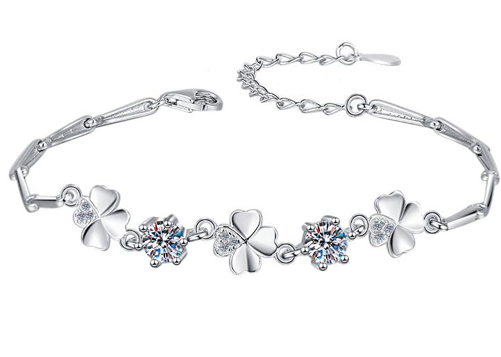 Sterling Silver Moissanite Twin Flower Marquise Link Bracelet, front view