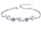 Sterling Silver Moissanite Twin Flower Marquise Link Bracelet, front view