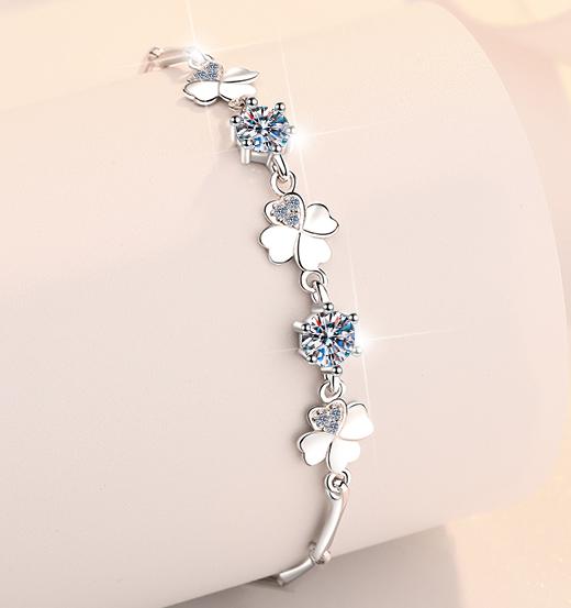 Sterling Silver Moissanite Twin Flower Marquise Link Bracelet, detail view 2