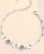 Sterling Silver Moissanite Twin Flower Marquise Link Bracelet, detail view 1