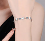 Sterling Silver Moissanite Twin Flower Marquise Link Bracelet, detail view 3