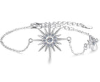 Sterling Silver Moissanite Sunburst Link Bracelet, front view