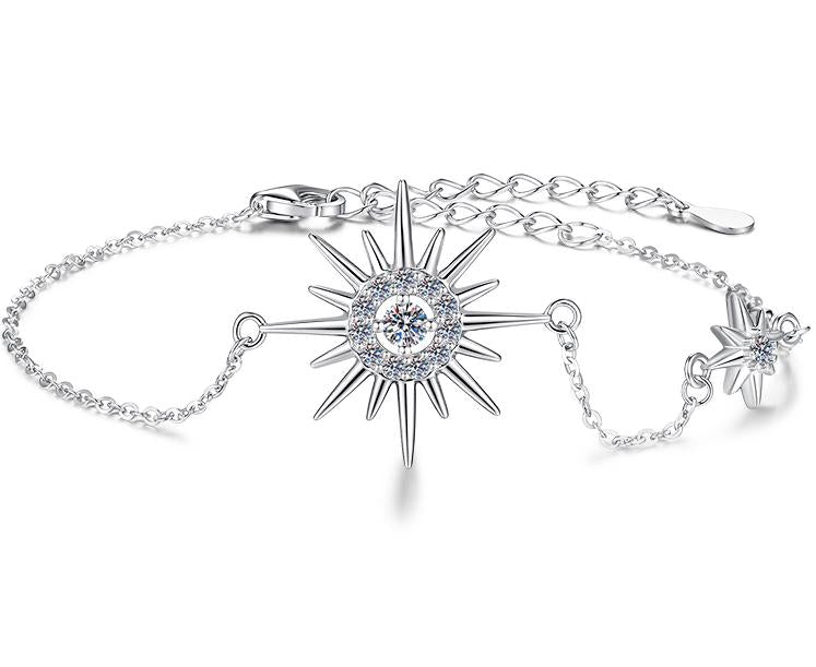 Sterling Silver Moissanite Sunburst Link Bracelet, front view