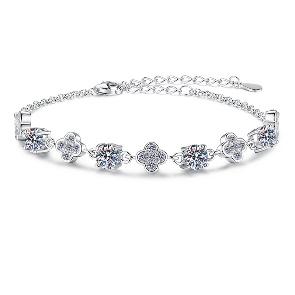 Sterling Silver Moissanite Square Halo Tennis Bracelet, front view