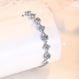 Sterling Silver Moissanite Square Halo Tennis Bracelet, detail view 2
