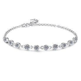 Sterling Silver Moissanite Flower Station Bracelet, front view