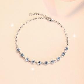 Sterling Silver Moissanite Flower Station Bracelet, detail view 1