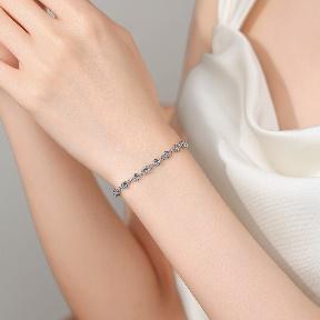 Sterling Silver Moissanite Flower Station Bracelet, detail view 3