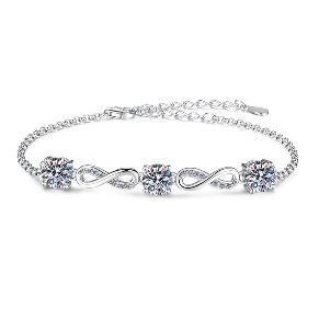 Sterling Silver Moissanite Oval Link Flower Station Bracelet, front view