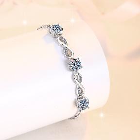 Sterling Silver Moissanite Oval Link Flower Station Bracelet, detail view 2