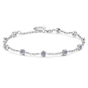 Sterling Silver Moissanite Round Stone Chain Bracelet, front view